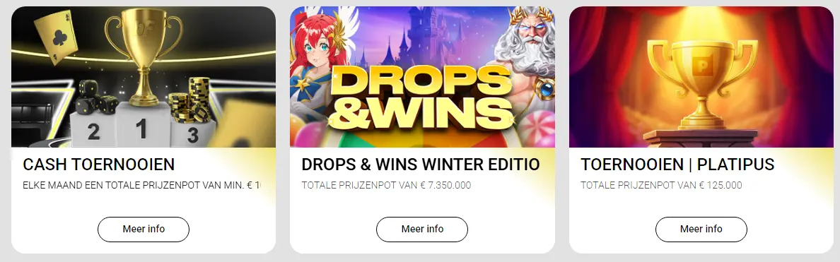 Sectie met promoties en beloningen voor casino spelers